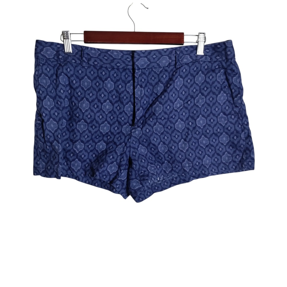 Cynthia Rowley Blue Geometric Ikat Linen Shorts Womens Size 12 Diamond Print